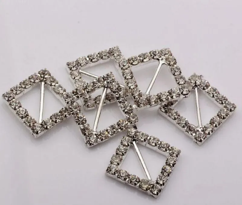 Hot sell ! Square Wedding Invitatin Bling Diamante Ribbon Slider Buckle 21.5*21.5mm,Bar 11mm