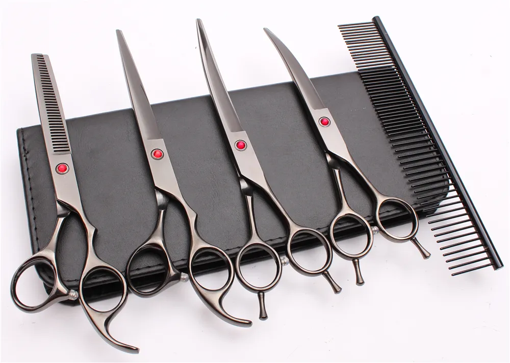5Pcs Suit 7" 440C Customized Logo Professional Hair Hairdressing Scissors Comb +Cutting Shears+Thinning Scissor +UP&Down Curved Shears C3002