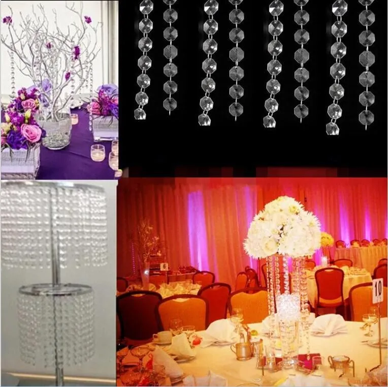 Wedding Party Decoration Clear Acrylic Crystal Octagonal Bead Curtain Garland Strands DIY Craft Christmas Tree Hanging Ornament 202983490