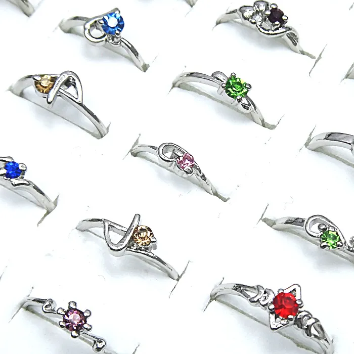 Big Promotion 100pcs Mix Color Czech Rhinestones Silver Plated Women Rings Wholesale Fashion Jewelry Lots A-067