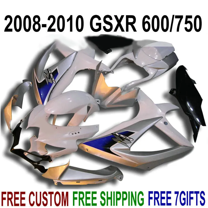 SUZUKI GSXR750 GSXR600 için ABS motosiklet kaporta kiti 2008-2010 K8 K9 mavi beyaz siyah kaportalar set GSXR600 / 750 08 09 10 FA72