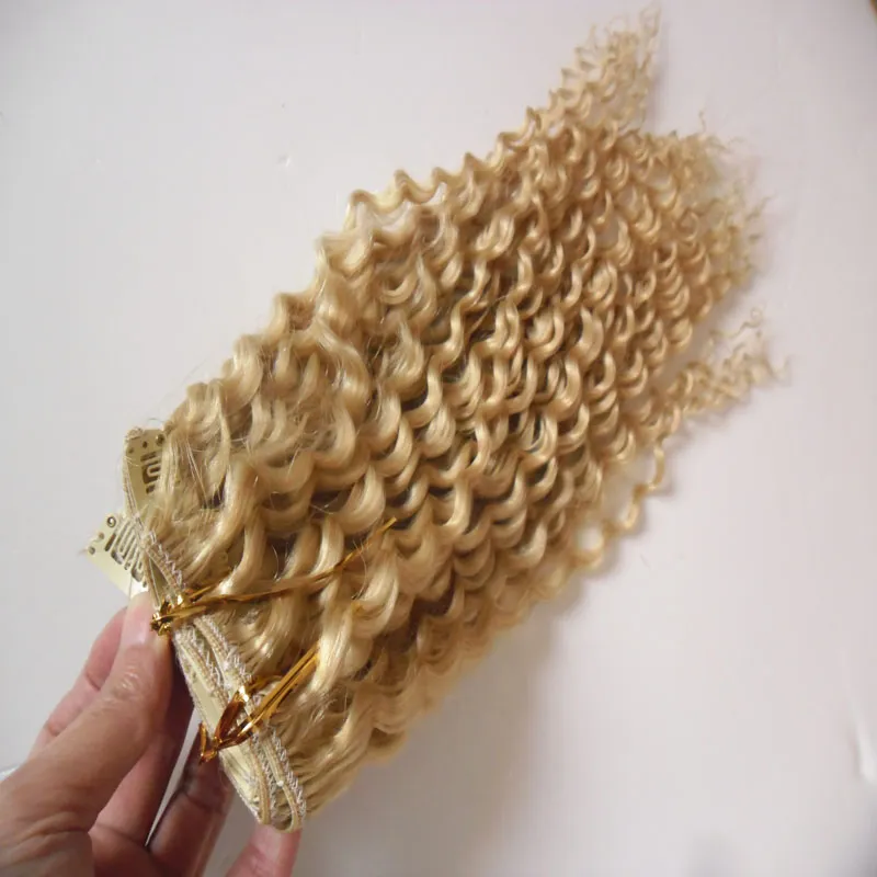 #613 Bleach blonde Afro Kinky Curly Clip In Hair 100g 4A/4b/4cafrican american clip in human hair extensions