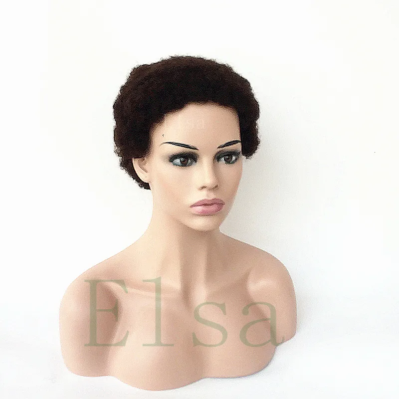 Brésilien Human Hairwig Short Afro Kinky Curly Pixie Cut Curl Wig Short Wavy Humanhair Machine Density Aucune Lace Wigs for Black WO3554248