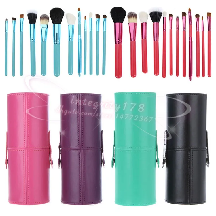 12 st Makeup Brush Set + kopphållare Professionell 12 st Makeup Brushes Set Kosmetiska borstar med cylinderkopphållare / DHL Free