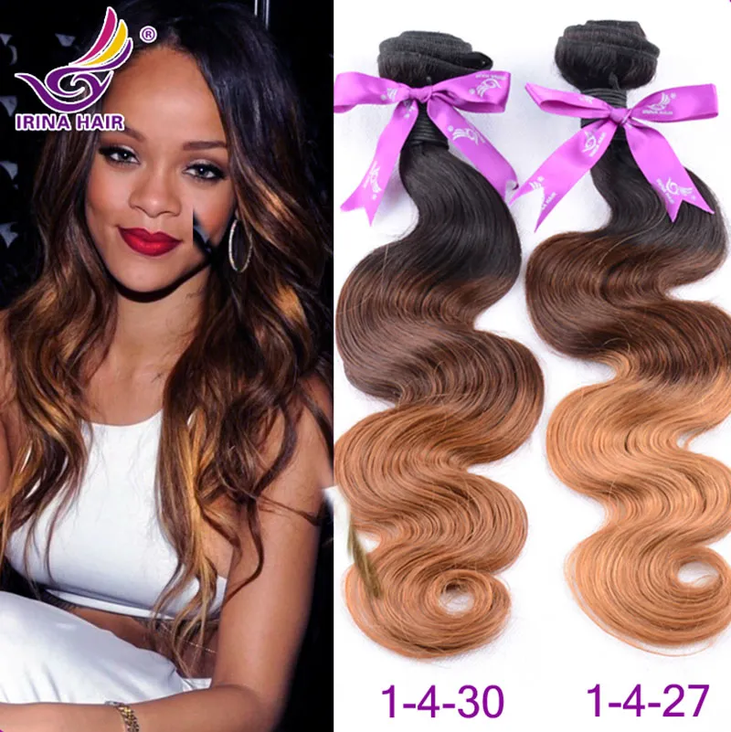 Ombre Maleisische Virgin Hair Extensions Lichaamsgolf Verwarde Haar Inslag 4 Bundels Onverwerkte Indiase Ombre Virgin Remy Menselijk Haar Weaving 1B / 4/30