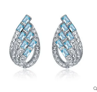 Boucles d'oreilles pour femme en argent vieilli et diamant bleu (yt-jd)