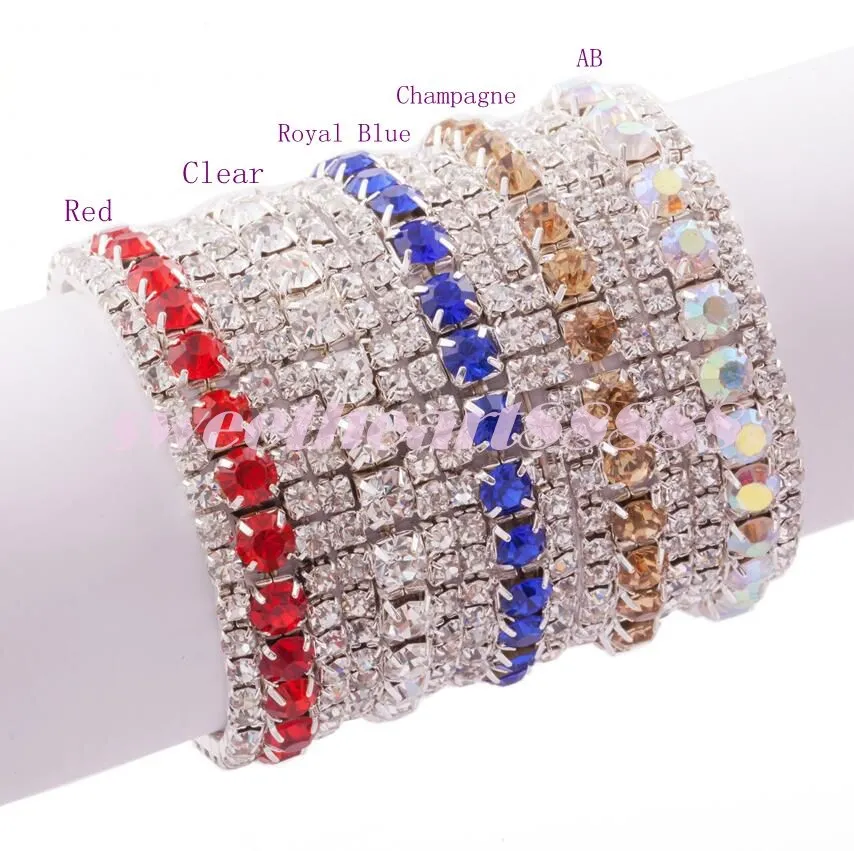 Nuevos es de moda para mujer, 3 filas de diamantes de imitación, adornos de cristal, pulseras de primavera de tenis, joyería de 6 pulgadas