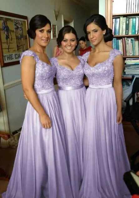 2014 Lavender Lace Bridesmaid Dresses Foor Length Chiffon A Line Plus ...