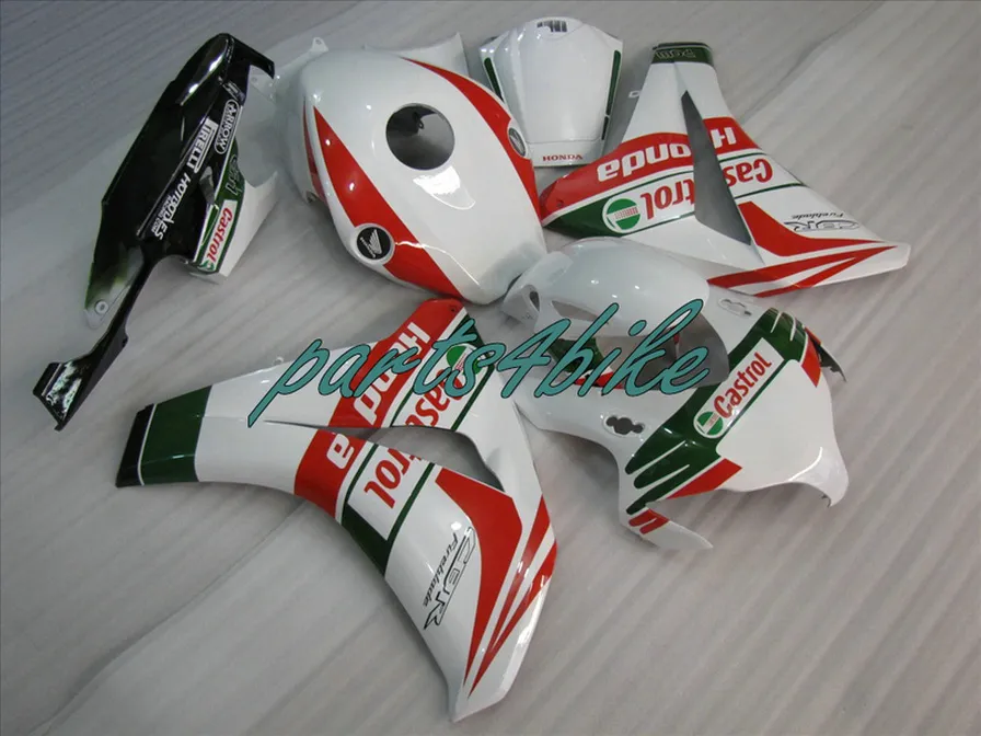 حقن صب مجموعة ما بعد البيع الجديدة لهوندا fairings CBR1000RR 2008-2011 CBR1000 RR أبيض أحمر Castrol fairing kit