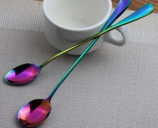 /Stainless Steel Rainbow Ice Spoon Kitchen Bar Long Handle Coffee Mixing Spoon Western Cutlery