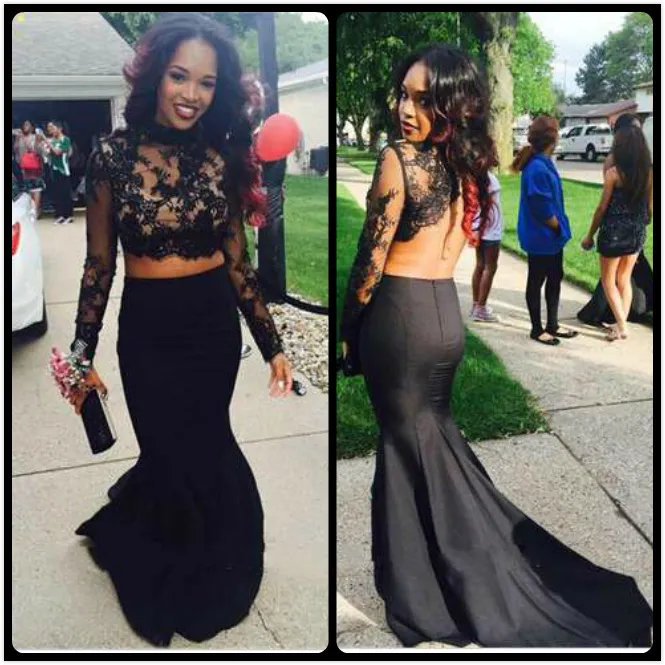 Two-Piece Mermaid Black Prom Dress: Long Sleeve Lace Bodice Applique, Formal  2016 Party Gown, Custom Made Vestidos De Graduacion Largos from Dhgate Prom  Dresses - price 117.44