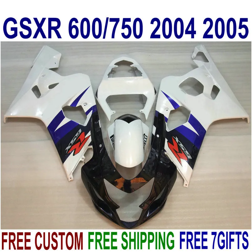 High quality fairing kit for SUZUKI GSX-R600 GSX-R750 2004 2005 white black blue plastic fairings set K4 GSXR 600 750 04 05 FG3