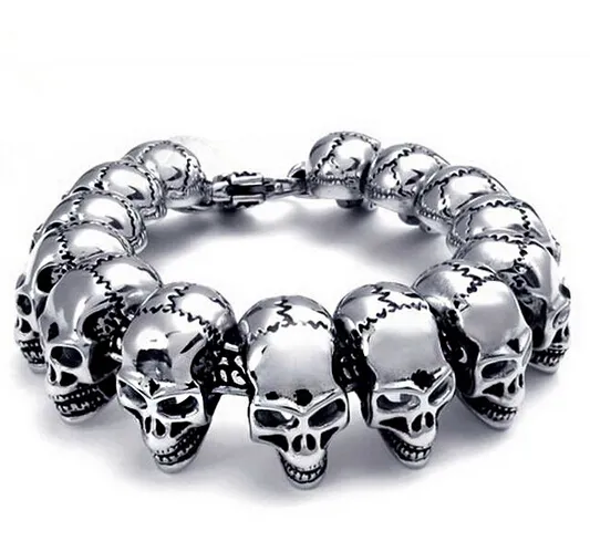 Punk Men rostfritt stål cyklist skalle skelettkedja armband cool hiphop titanium stål cyklist armband för män mode smycken