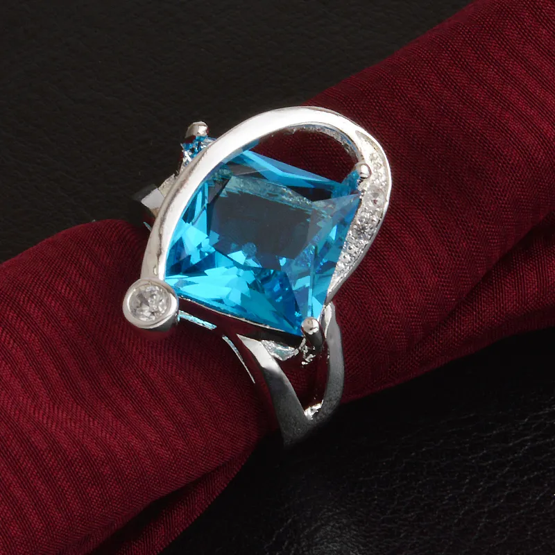 Frete Grátis Novo 925 Sterling Silver moda jóias Áustria high-grade Azul anel de Cristal hot vender menina presente 1503