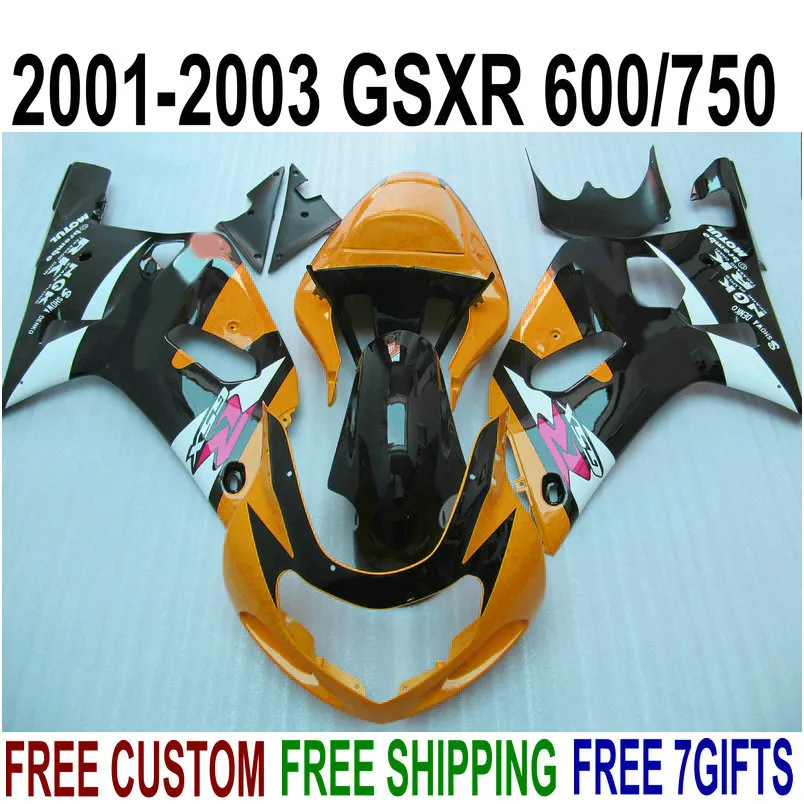 SUZUKI GSX-R600 용 ABS 오토바이 페어링 GSX-R750 2001-2003 K1 오렌지색 검정색 페어링 키트 GSXR600 / 750 01 02 03 SK7