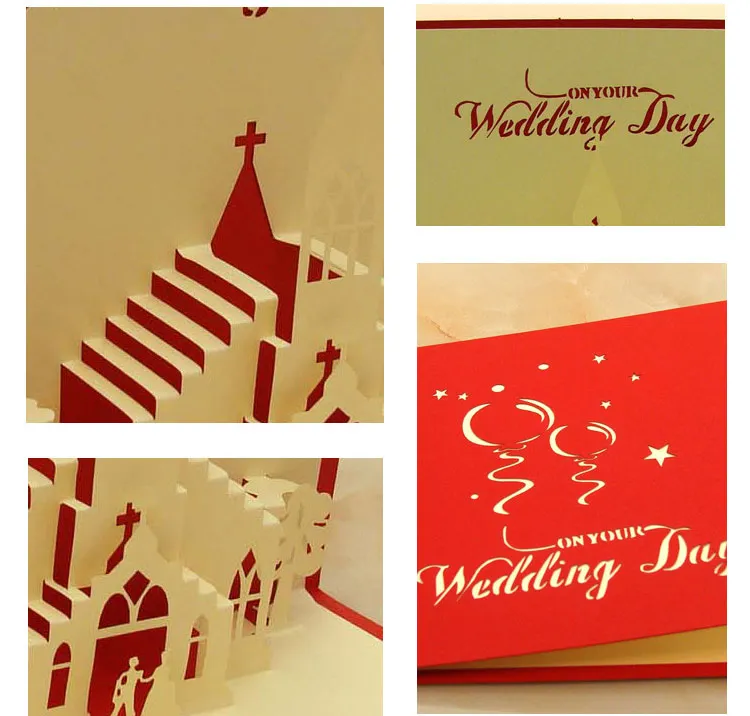 Feliz dia do casamento igreja artesanal criativo 3d pop up cartões de presente para suprimentos festivos do festivo do amante