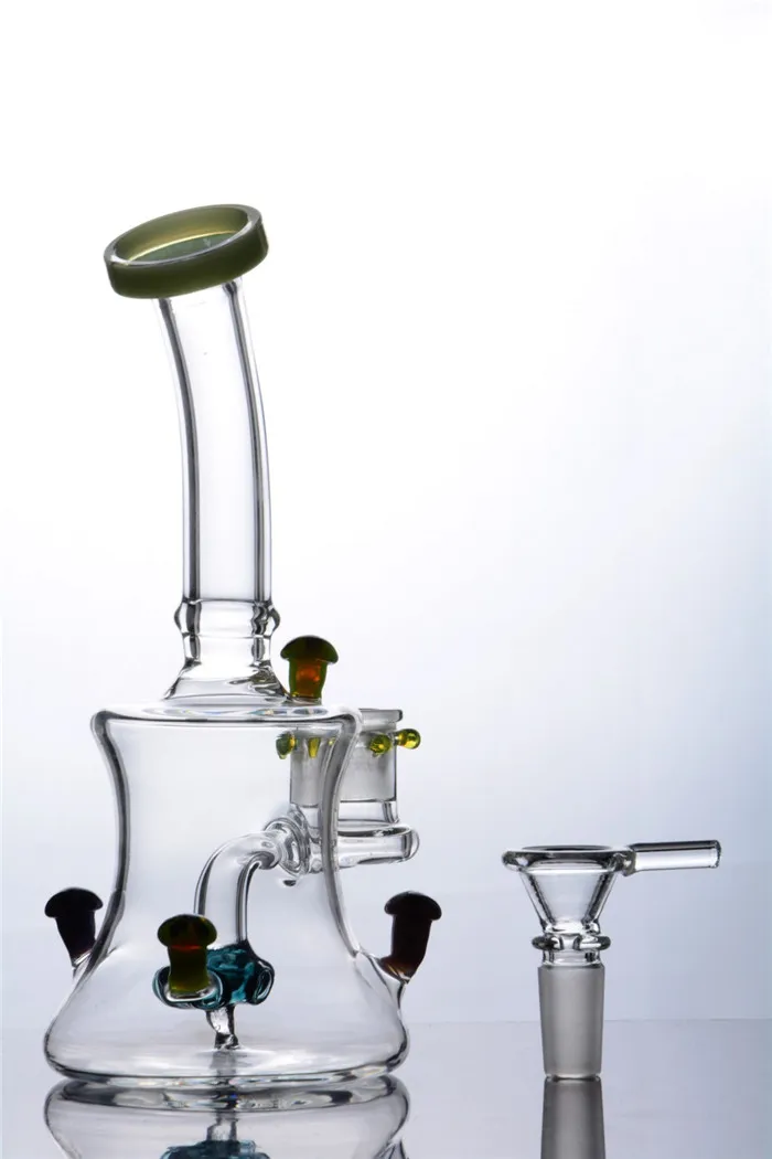 Colored Small Mushroom Beaker Bong Cheech Glass Bubbler Bent Neck Water Pipe Cheap Small Hookah 14mm Joint