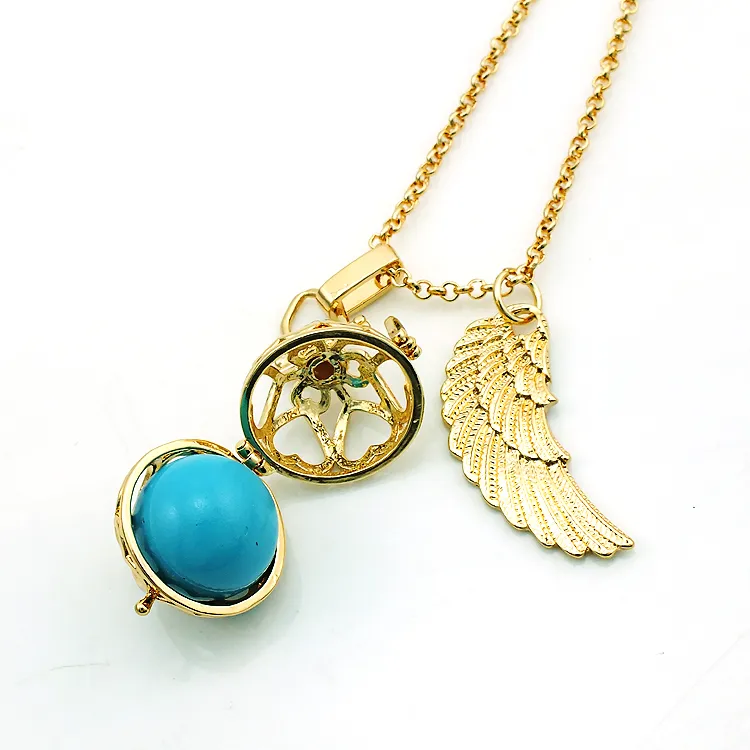 High Quality Angel Necklaces Caller Harmony Dangle Feather Copper Chime Ball Cage Pendants Necklaces For Women Jewelry