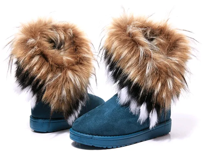 Botas de inverno de neve quente para mulheres sapatos de moda de moda de coelho e pêlo de raposa na correspondência de cores do tubo