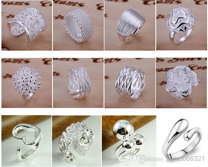 Bijoux usine belle mixte 50 pcs charme 925 bague en argent avec pierres latérales bijoux plus bas mode 1344252j