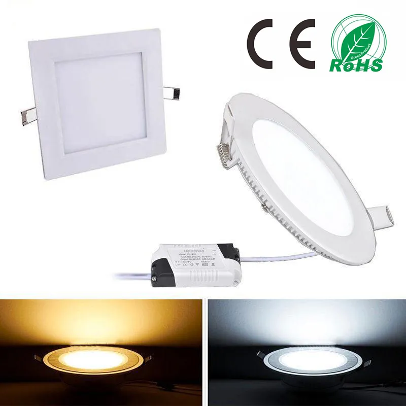 Ściemniany panel LED Light SMD 2835 9W 12W 15W 18W 22W 2200LM 110-240 V LED Sufit Lampy Spotlight Lampy Downlight + Driver