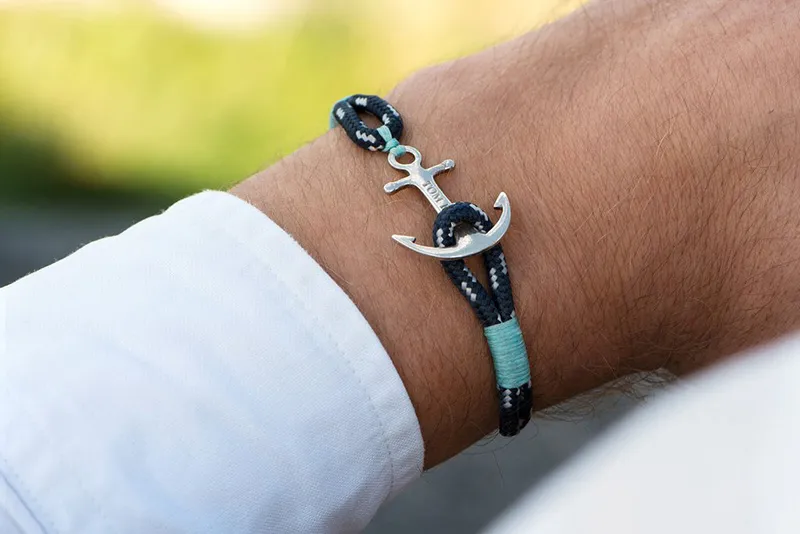 Tom Hope bracelet 4 size Handmade Ice Blue thread rope chains stainless steel anchor bangle with box and tag TH4