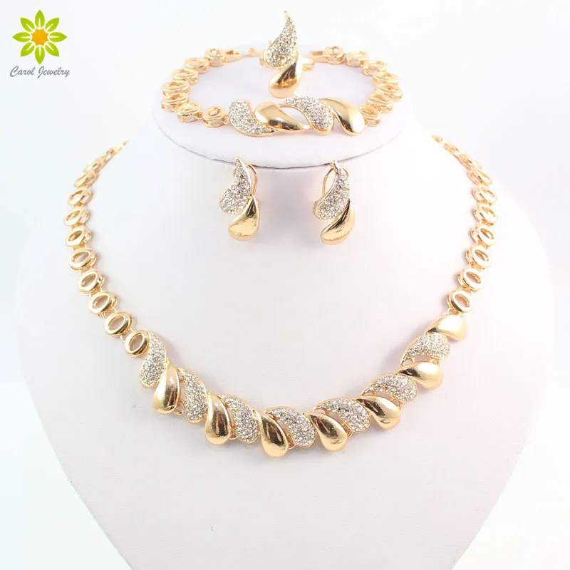 Fashion Women African 18 K Gold Plated Necklace Earrings Set Party Bridal Wedding Accessories Jewelry Set