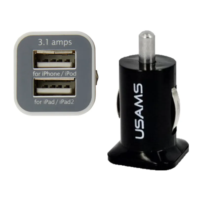 Fast Ship USAMS 3.1A Dual USB Car 2 Port Charger 5V 3100mah Double Plug Car Chargers Adapter for HTC