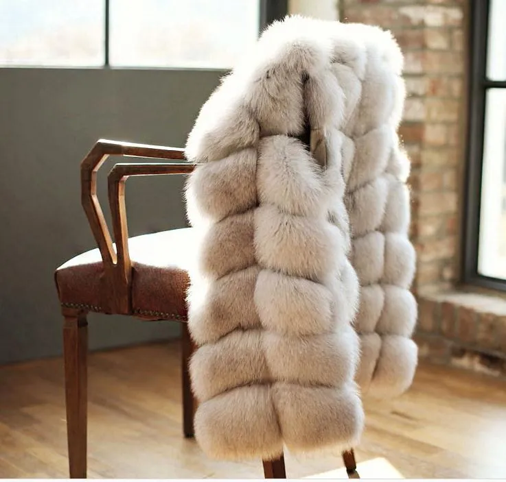 Women's Fur Faux Wholesale-2015 White/black Winter Women Knitted Rabbit Fox Vest Plus Size Real Natural Coat Jackets Long Colete