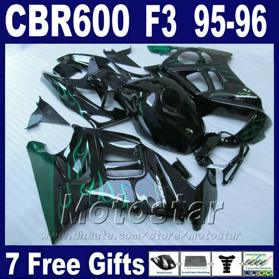 Carenagens de plástico ABS para HONDA CBR 600 F3 95 96 flama verde preta cbr600 f3 1995 1996 conjuntos de carenagem para reposição
