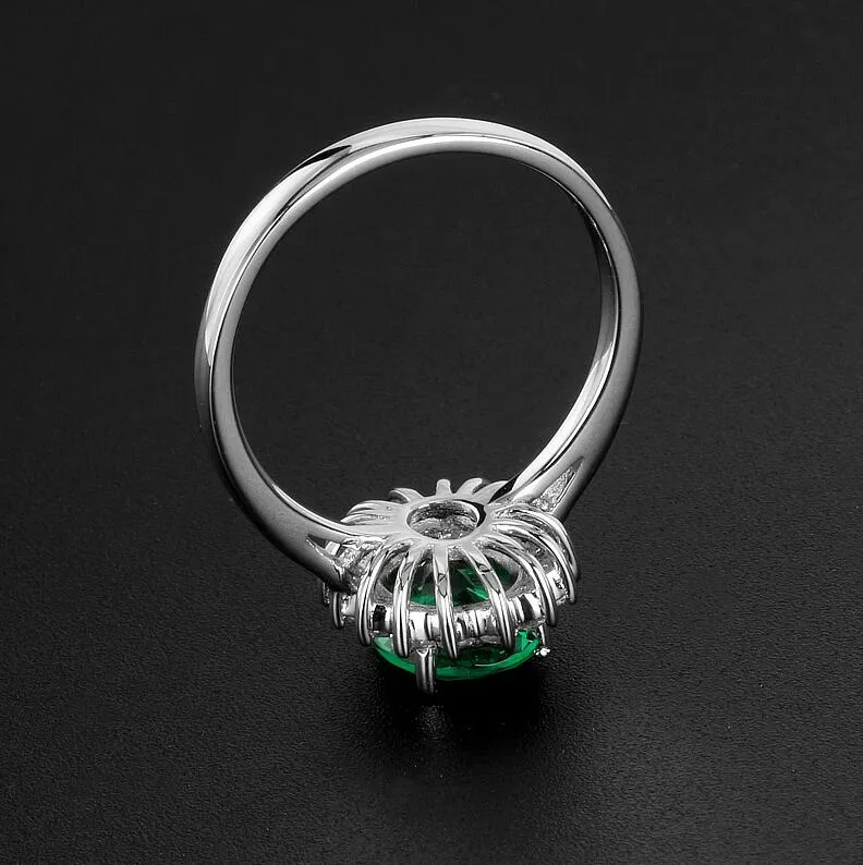 Sparkling Fashion Jewelry Cute Princess Ring Pure 100% 925 Sterling Silver Emerald CZ Diamond Gemstones Girl's Women Wedding 2307