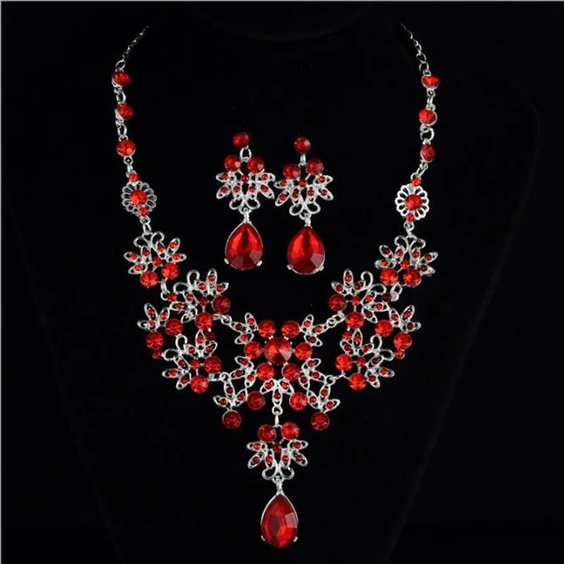 Ensemble de boucles d'oreilles et collier en cristal strass, goutte d'eau, ensemble de bijoux de mariée pour fête de mariage, accessoires de fête pour femmes et filles