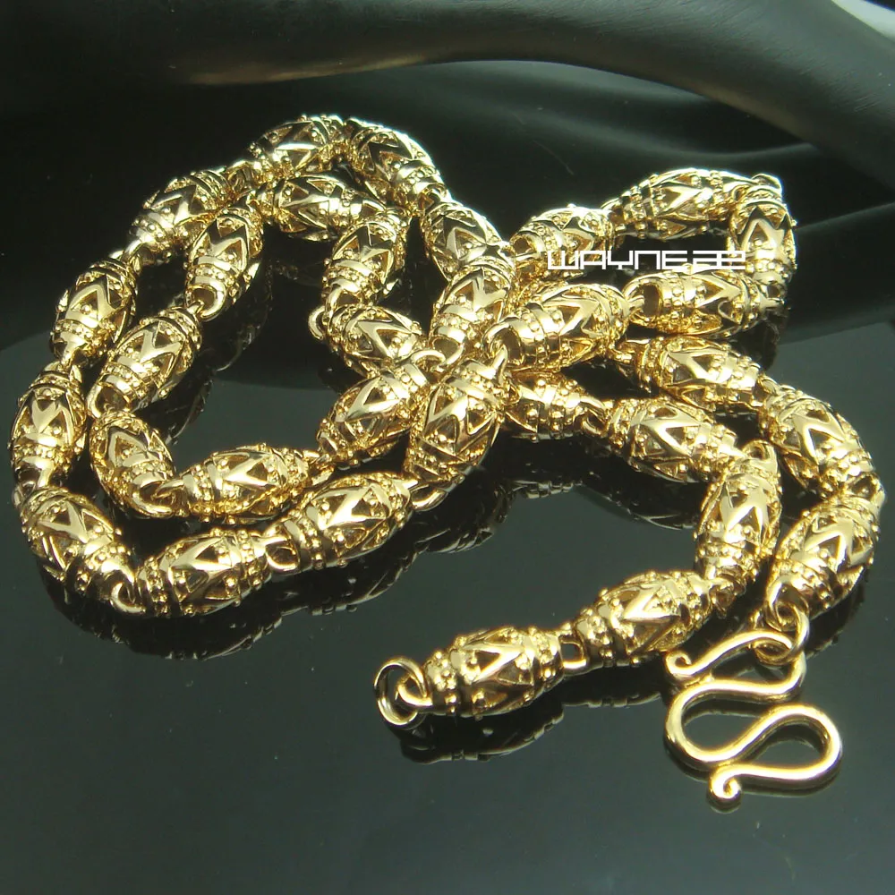 Noble Men18K guldfylld ihålig pärla Halsband Curb Chain Link 50CM L 7mm N300