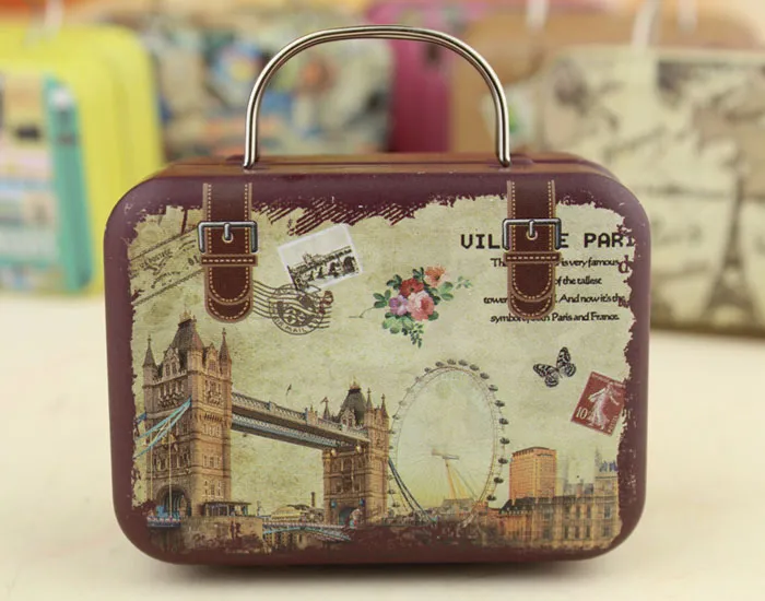 Retro Suitcase Candy Box Sweet Love Wedding Party Gift Jewelry Tin plate Boxes Mix 6 Style New