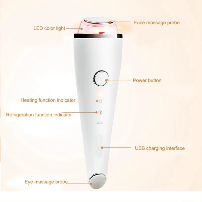 Ultrasons froid Vibration SPA visage yeux masseur LED Photon Rechargeable beauté soins de la peau Anti lignes rides Portable usage domestique