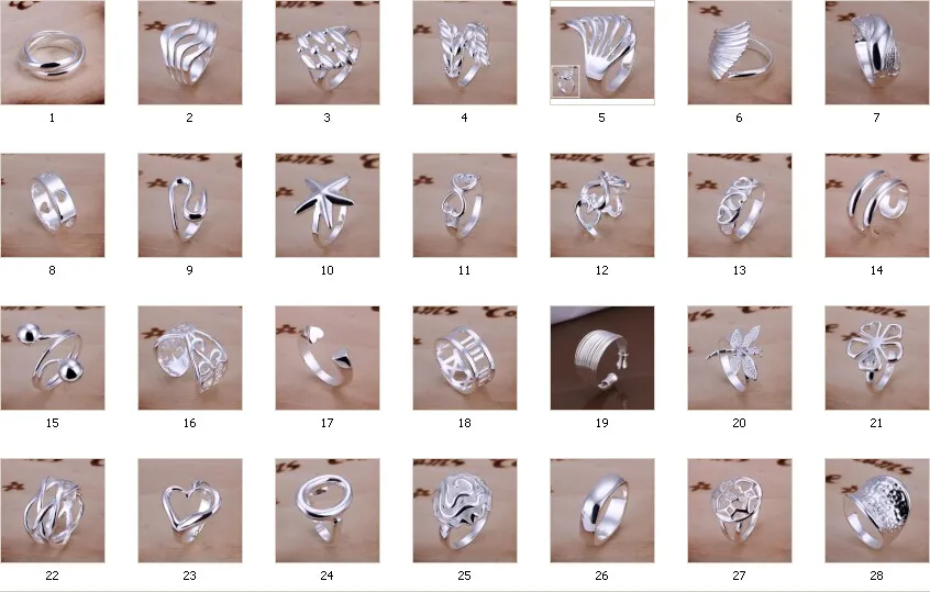 Hot Selling Bated 925 Sterling Silver Charms Rings Rings vintage Mulheres meninas anel 30 estilos escolhem 10pcs/lote