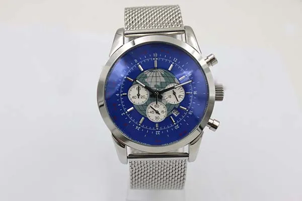 Edición limitada Transocean Chronograph B01 Unitime worldtimer Cuarzo Cronógrafo Reloj de pulsera para hombre Phantom Blue Face Acero inoxidable277U