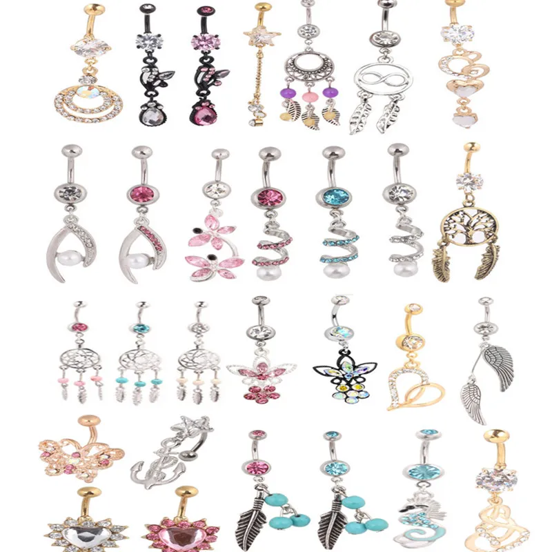 Dangle Belly Ring Wholes mix style nombril bouton piercing bijoux de corps barbell2394