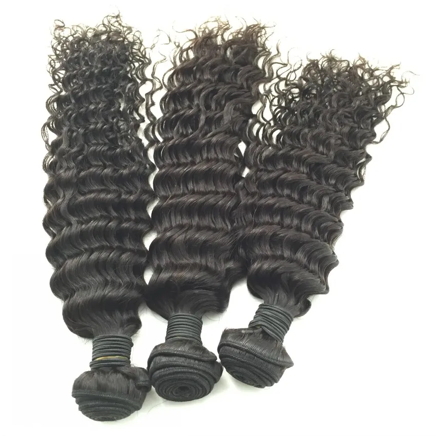 7A Cabelo Encaracolado Profundo Brasileiro Com Fecho Base De Seda, 3 Pacotes Com Fecho De Seda, fechamento de Seda Profunda Da Onda E Pacotes