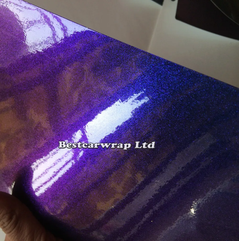 Film d'enveloppe de vinyle caméléon brillant bleu violet avec bulle d'air brillant Flip Flop Glitter Pearl autocollant d'enveloppe de voiture Size1 52 276t