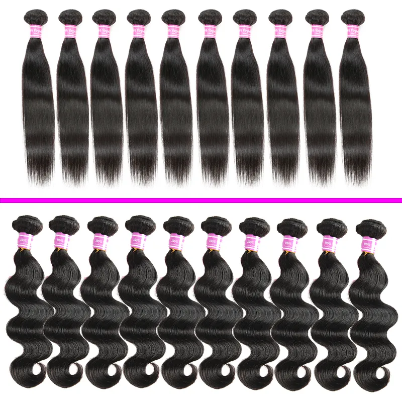 Braziliaanse Haar Body Wave Bundels 8A Onverwerkte Peruaanse Rechte Virgin Menselijk Haar Weave Extensions Groothandel Remy Human Hair Deals