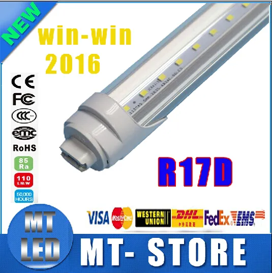 R17D T8 LED-Röhrenlicht, 8 Fuß, 45 W, 2,4 m, Leuchtstofflampe, drehbar, smd2835, 192 LEDs, 4800 lm, 85–265 V, Röhren mit mattierter/klarer Abdeckung
