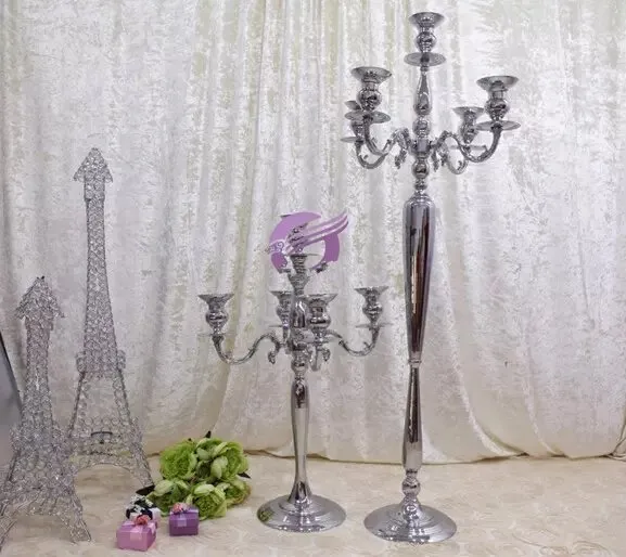 Gergeous Tall 5 Cristal Ball Candelabros Casamento mesa de mesa de mesa com pingente de cristal