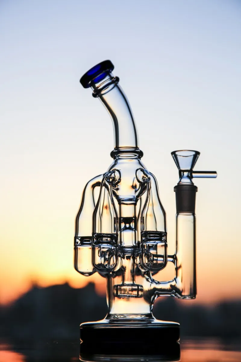 Hookahs blue bongs smoking water pipe Recycler bongs shisha Percolator honeycomb disk five arms glass