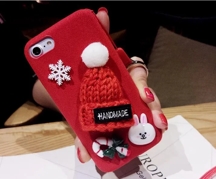 모피 모자 크리스마스 케이스 아이폰 6 6S 7 플러스 귀여운 따뜻한 여자 아이폰 6 6S 7 플러스 럭셔리 커버 하드 보호 전화 케이스