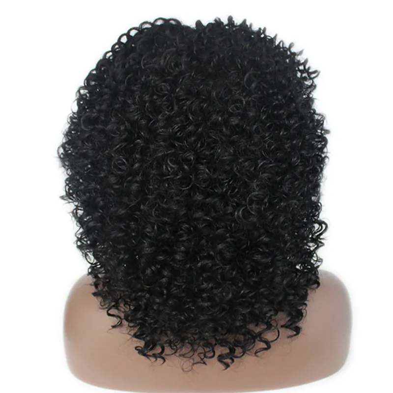 Najlepsza jakość Krótkie czarne kręcone peruki Syntetyczne Ladys Włosy Peruka Afro Kinky Curly Afryka Amerykańska Syntetyczna Koronka Przednia Peruka Dla Czarnych Kobiet