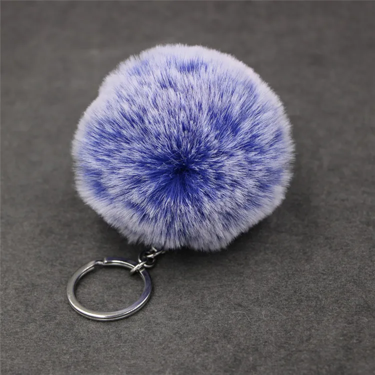 Simulated Rabbit Fur Ball Keyrings 8cm Ombre Color Plush Ball Keychain Car Key Chain Women Bags Pendant Key Rings Accessories