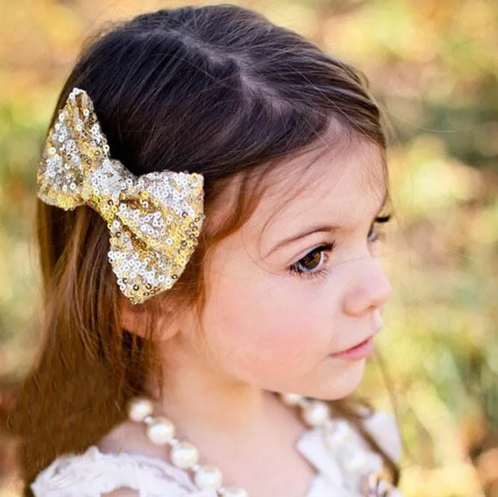 Moda Çocuk Pullu Firkete Bebek Saç Klipler Ilmek Yay Glitter Sevimli Kız Headdress Çocuklar Butik Saç Aksesuarları