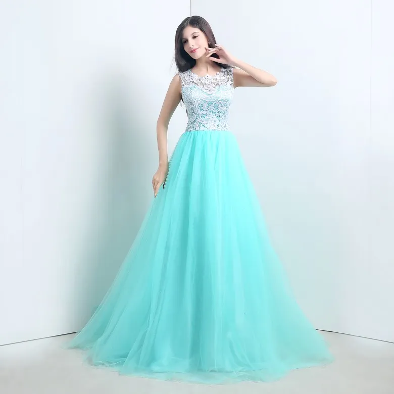 2015 سهم جديد أنيقة Aline Mint Green Lace Evening Dresses with healques plantlenge comply prom party dons Vestidos de festa567703