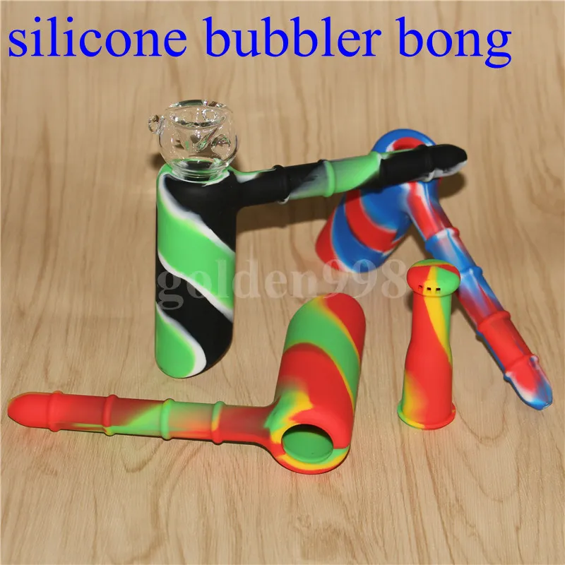 narghilè Soffione doccia in silicone Bong Bubbler in silicone Riciclatore Martello gorgogliatore Narghilè infrangibile con ciotola in vetro da 18,8 mm